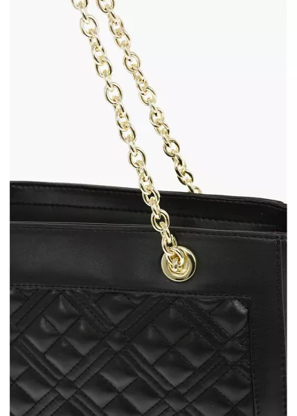 Genti de mana Moschino Love Quilted Faux Leather Tote Bag With Maxi Monogram Black Femei (BM 9341780) 3
