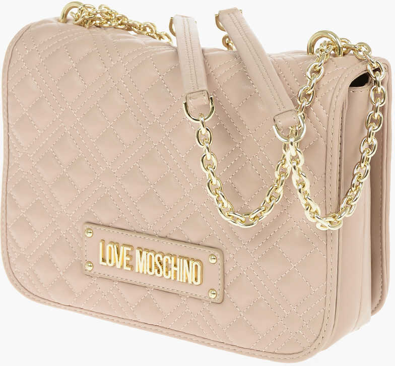 Genti de umar Moschino Love Quilted Faux Leather Shoulder Bag With Embossed Logo Beige Femei (BM 9341783) 3