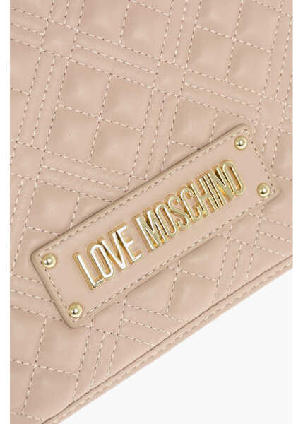 Genti de umar Moschino Love Quilted Faux Leather Shoulder Bag With Embossed Logo Beige Femei (BM 9341783) 4