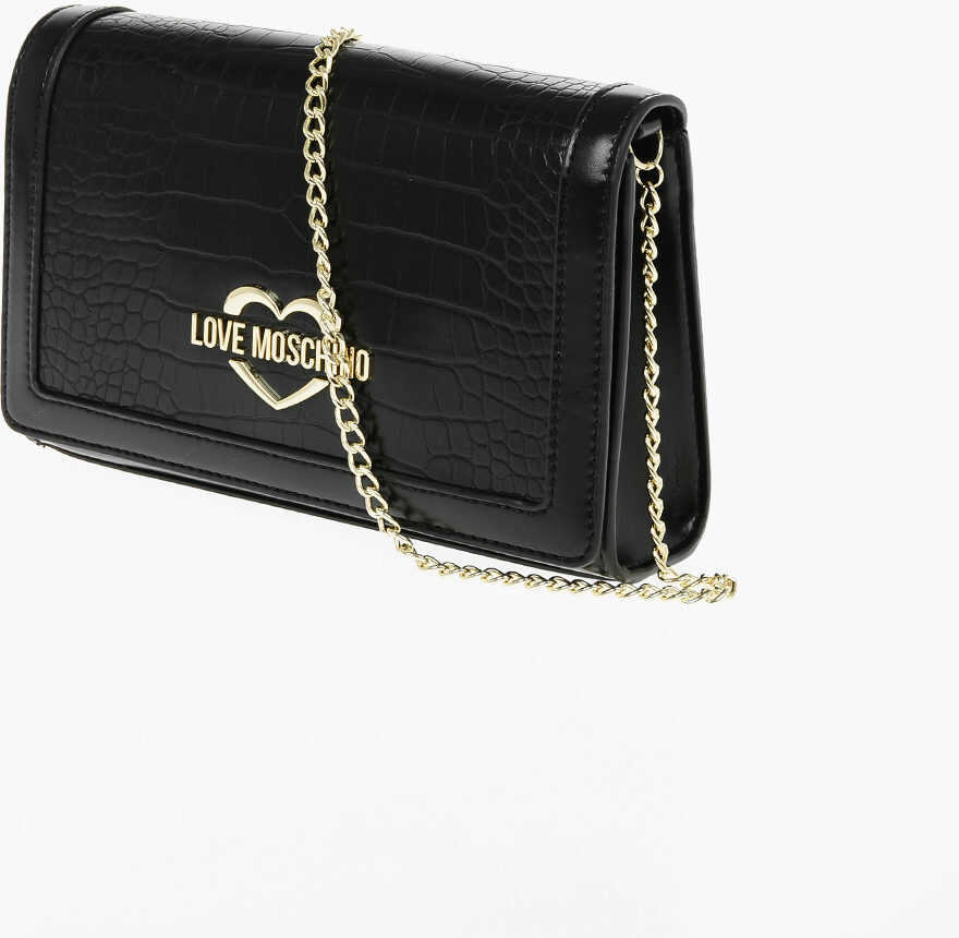 Genti tip postas Moschino Love Crocodile Effect Faux Leather Crossbody Bag Black Femei (BM 9341792) 3