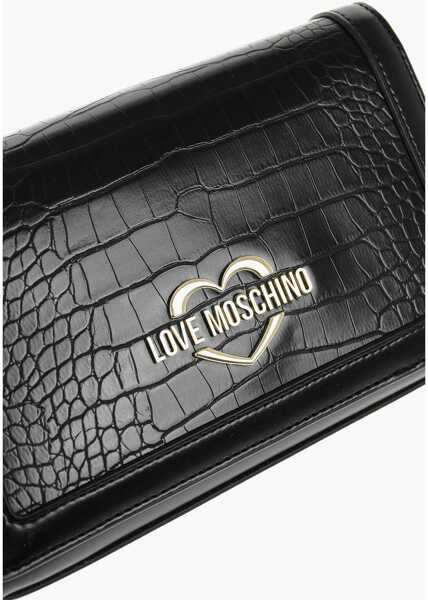 Genti tip postas Moschino Love Crocodile Effect Faux Leather Crossbody Bag Black Femei (BM 9341792) 4