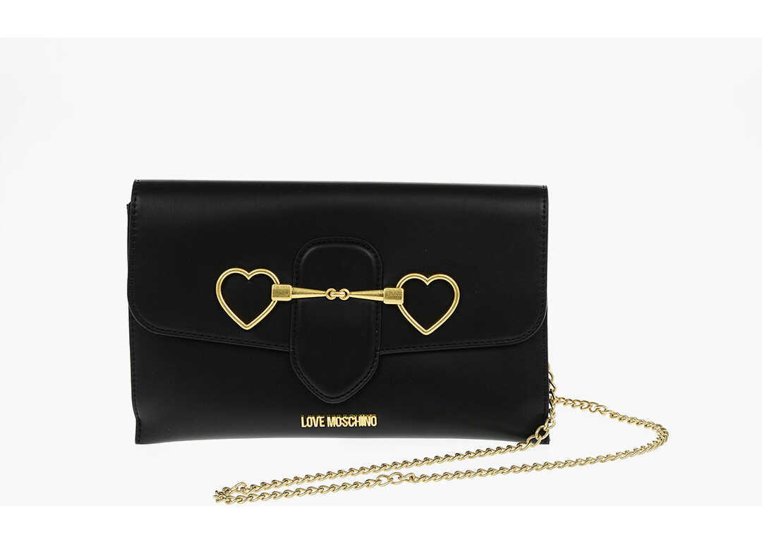 Moschino Love Removable Chain Shoulder Strap Faux Leather Clutch Black