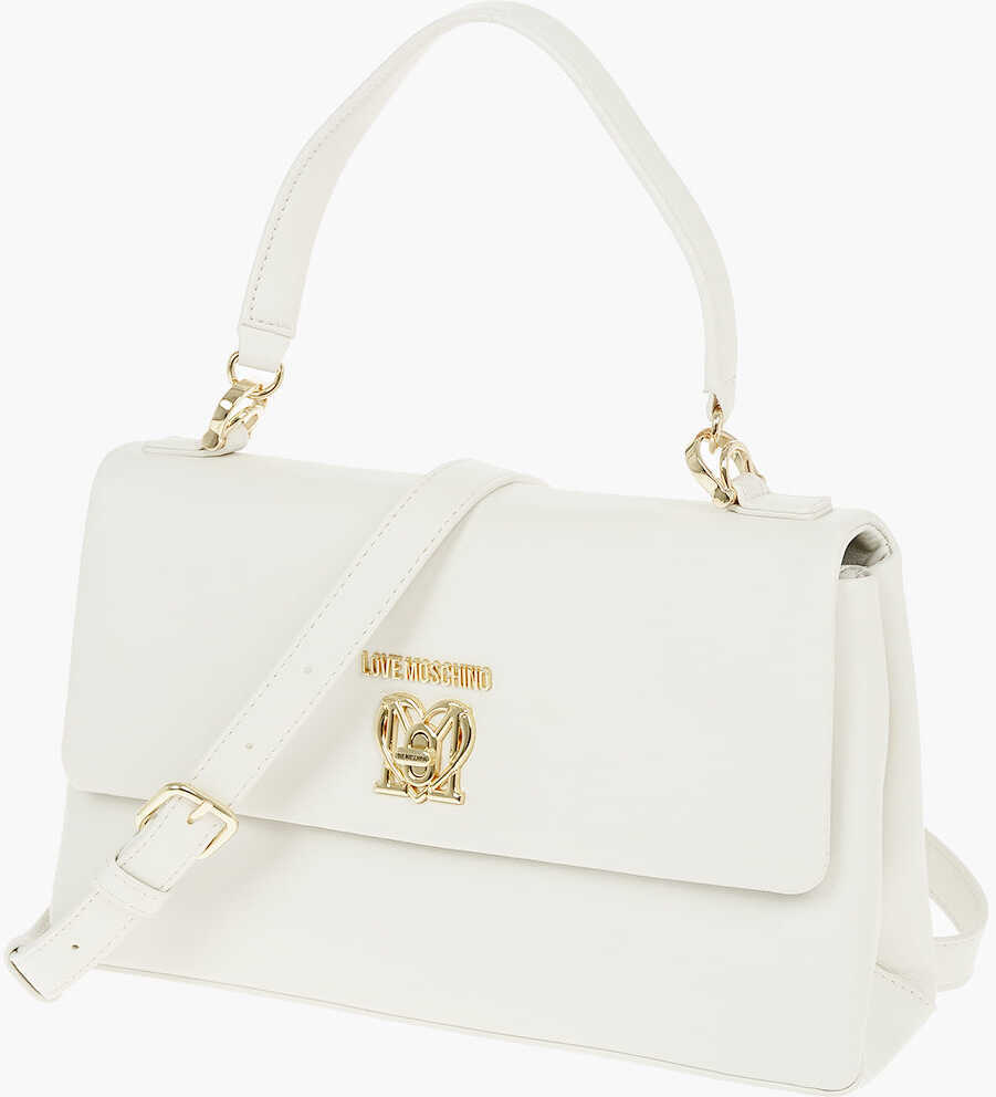 Genti de mana Moschino Love Faux Leather Bag With Front Monogram And Turn Lock Clos White Femei (BM 9341810) 3