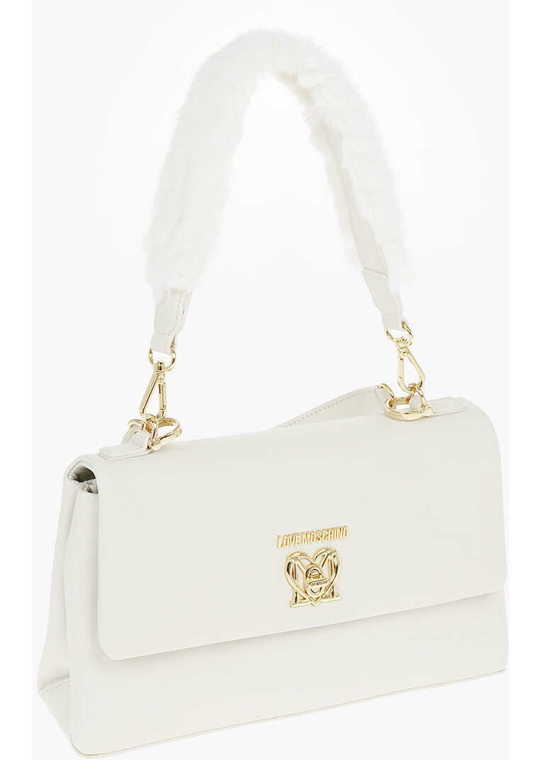 Genti de mana Moschino Love Faux Leather Bag With Front Monogram And Turn Lock Clos White Femei (BM 9341810) 4