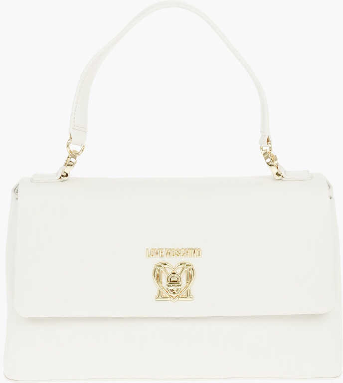 Moschino Love Faux Leather Bag With Front Monogram And Turn Lock Clos White