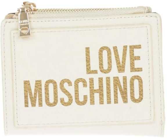 Moschino Love Logo Printed Faux Leather Wallet With Double Zip Beige