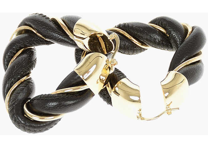 Cercei Bottega Veneta Braided Leather Triangle Earrings Brown Femei (BM 9357440) 2