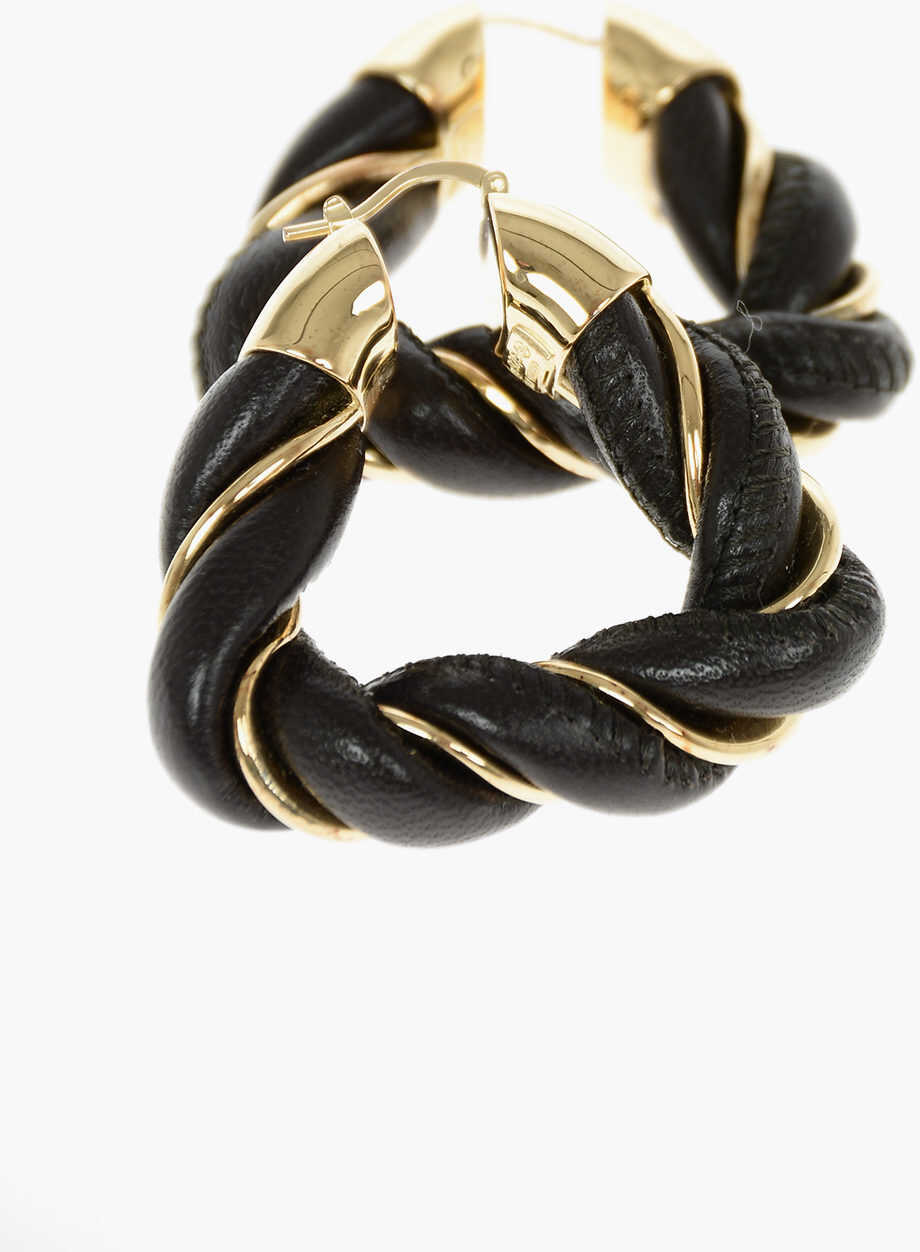 Cercei Bottega Veneta Braided Leather Triangle Earrings Brown Femei (BM 9357440) 3