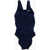 Nike Logo Embroidered Solid Color One Piece Swimsuit Blue