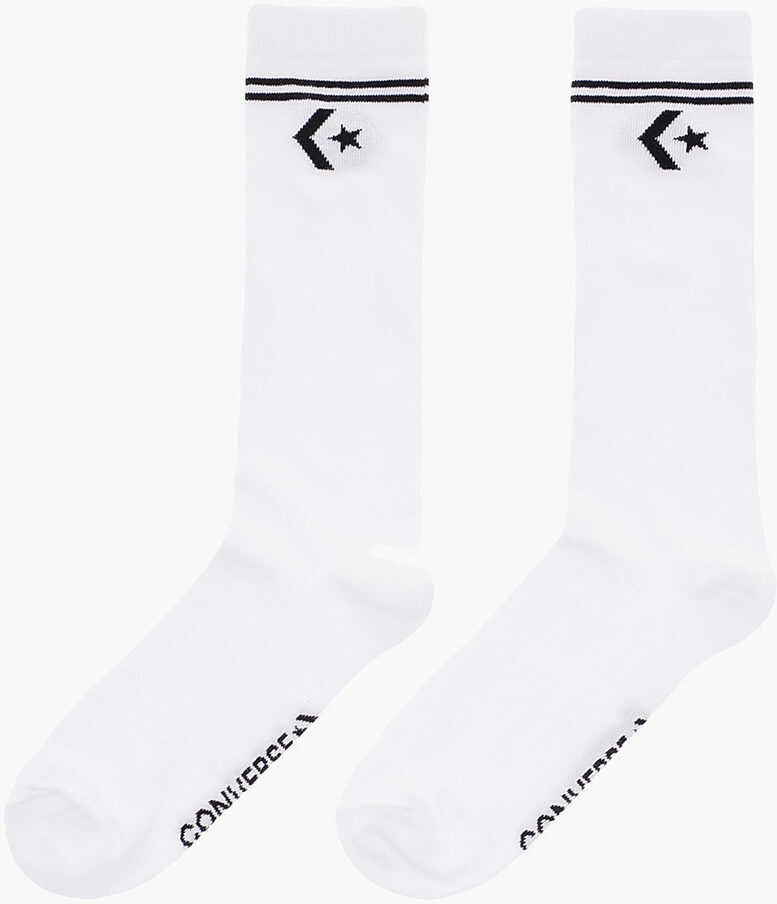 Converse Contrasting Embroidered Logo Long 2 Pairs Of Socks Set Black & White