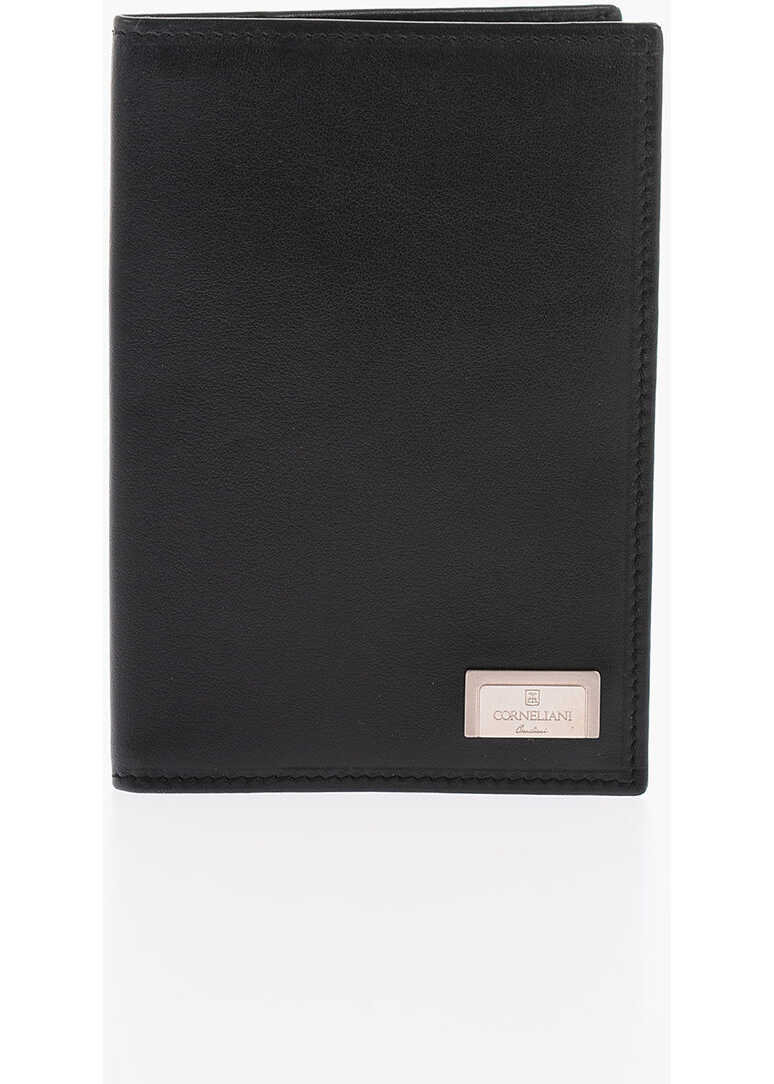 CORNELIANI Solid Color Leather Card Holder Black image