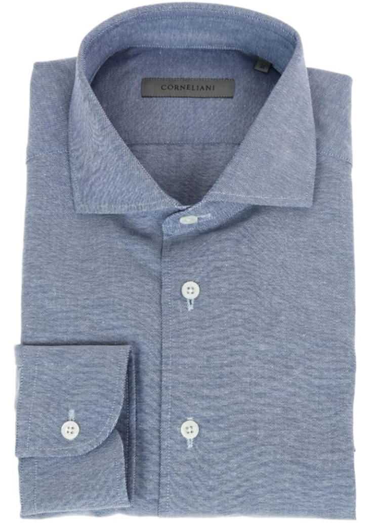 CORNELIANI Standard Collar Twill Cotton Shirt Blue image