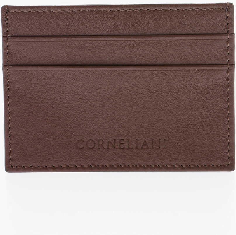 CORNELIANI Solid Color Leather Card Holder Brown image0