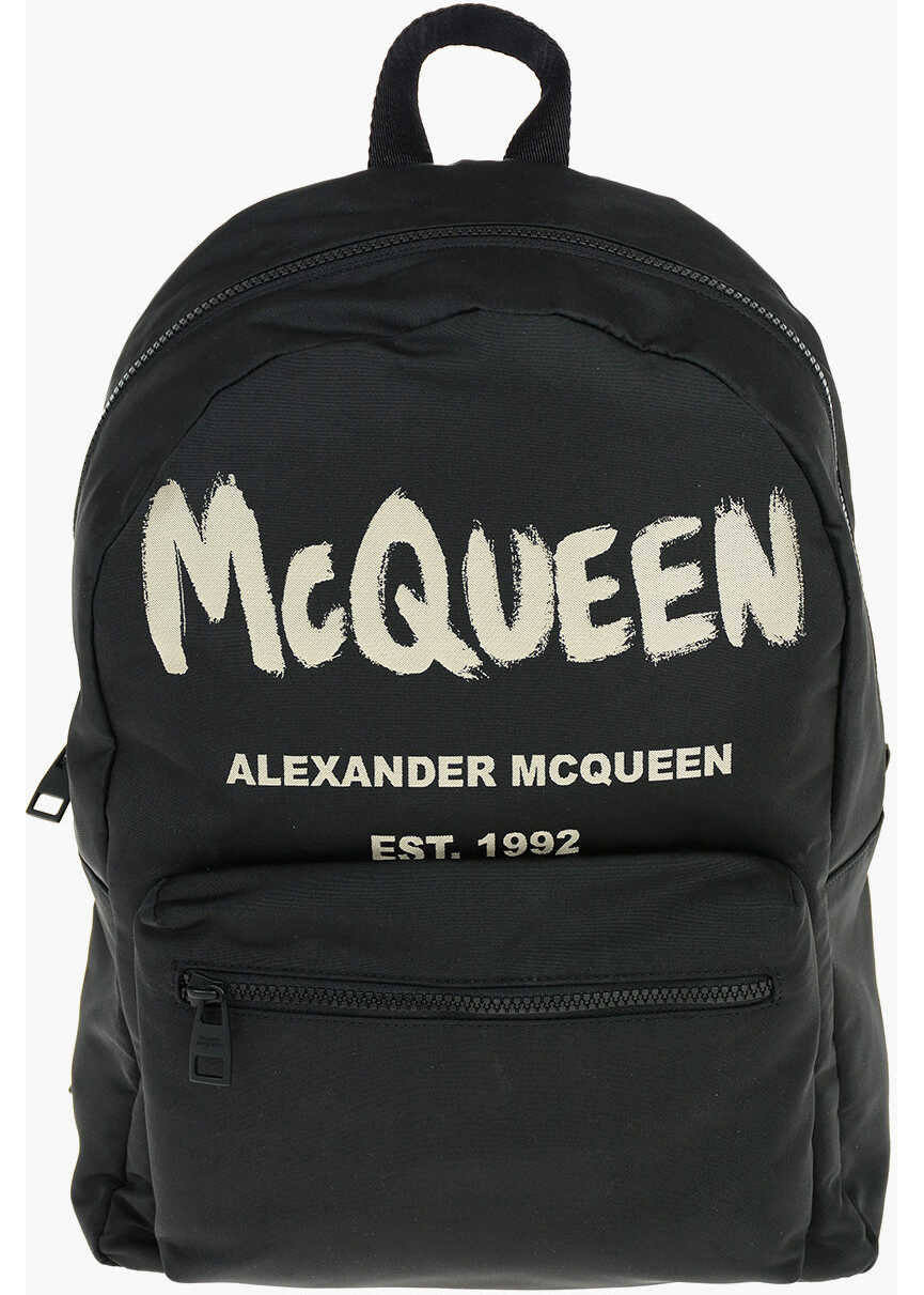 Alexander McQueen Fabric Metropolitan Graffiti Backpack With Logo Print Black