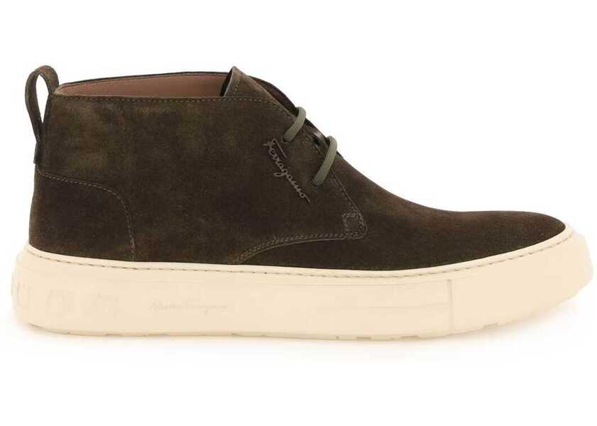 Pantofi Barbati Ferragamo Salvatore Suede Leather Lace-Up Ankle Shoes