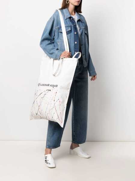Genti de mana Maison Margiela Mm6 Maxi Canvas Tote Bag Paint-Splatter Print With Logo White Femei (BM 9372056) 2