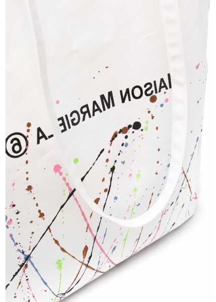 Genti de mana Maison Margiela Mm6 Maxi Canvas Tote Bag Paint-Splatter Print With Logo White Femei (BM 9372056) 4
