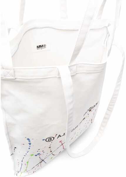 Genti de mana Maison Margiela Mm6 Maxi Canvas Tote Bag Paint-Splatter Print With Logo White Femei (BM 9372056) 5