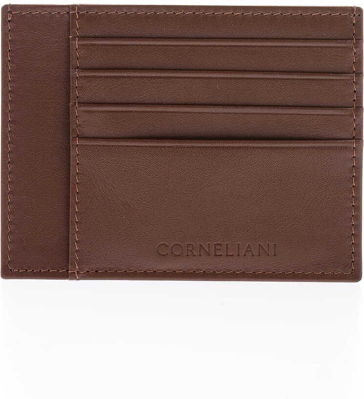 CORNELIANI Solid Color Soft Leather Card Holder Brown