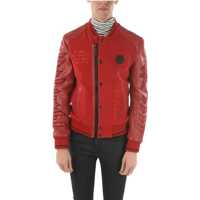 Geci de piele Homme Leather And Fabric Bomber With Rhinestone Embellishmen Barbati
