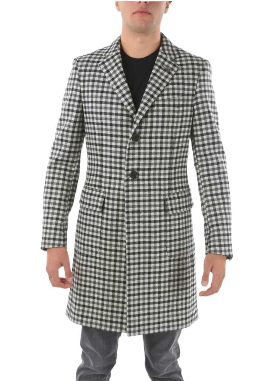 CORNELIANI Cc Collection Half-Lined Gingham Patterned Coat Black & White