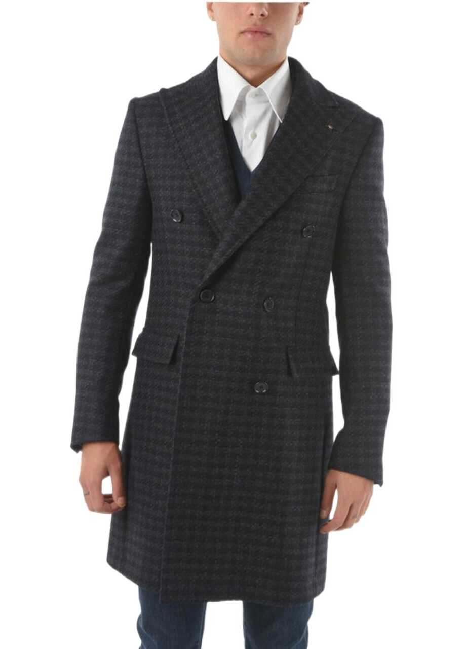 CORNELIANI Cc Collection Double-Breasted Maxi Houndstooth Patterned Coa Blue