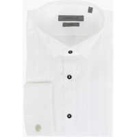 Camasi elegante Wing Tip Collar Cotton Tuxedo Shirt With Handkerchief Barbati
