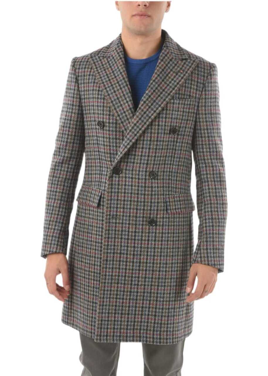 CORNELIANI Cc Collection Double-Breasted Houndstooth Coat Gray