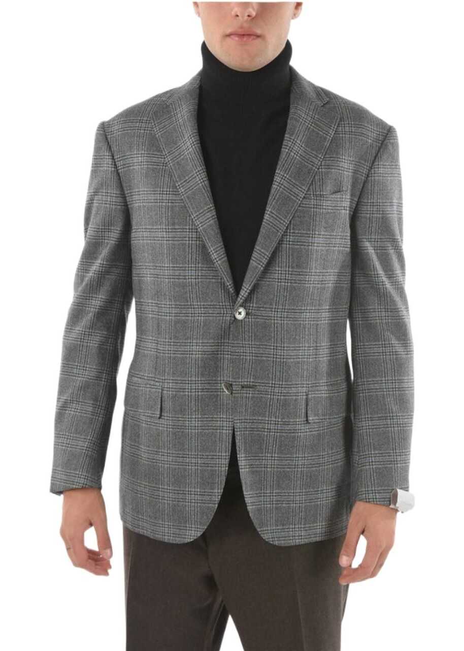 CORNELIANI Plaid Wool Leader Soft Side Vents 2-Button Blazer Gray 2-Button