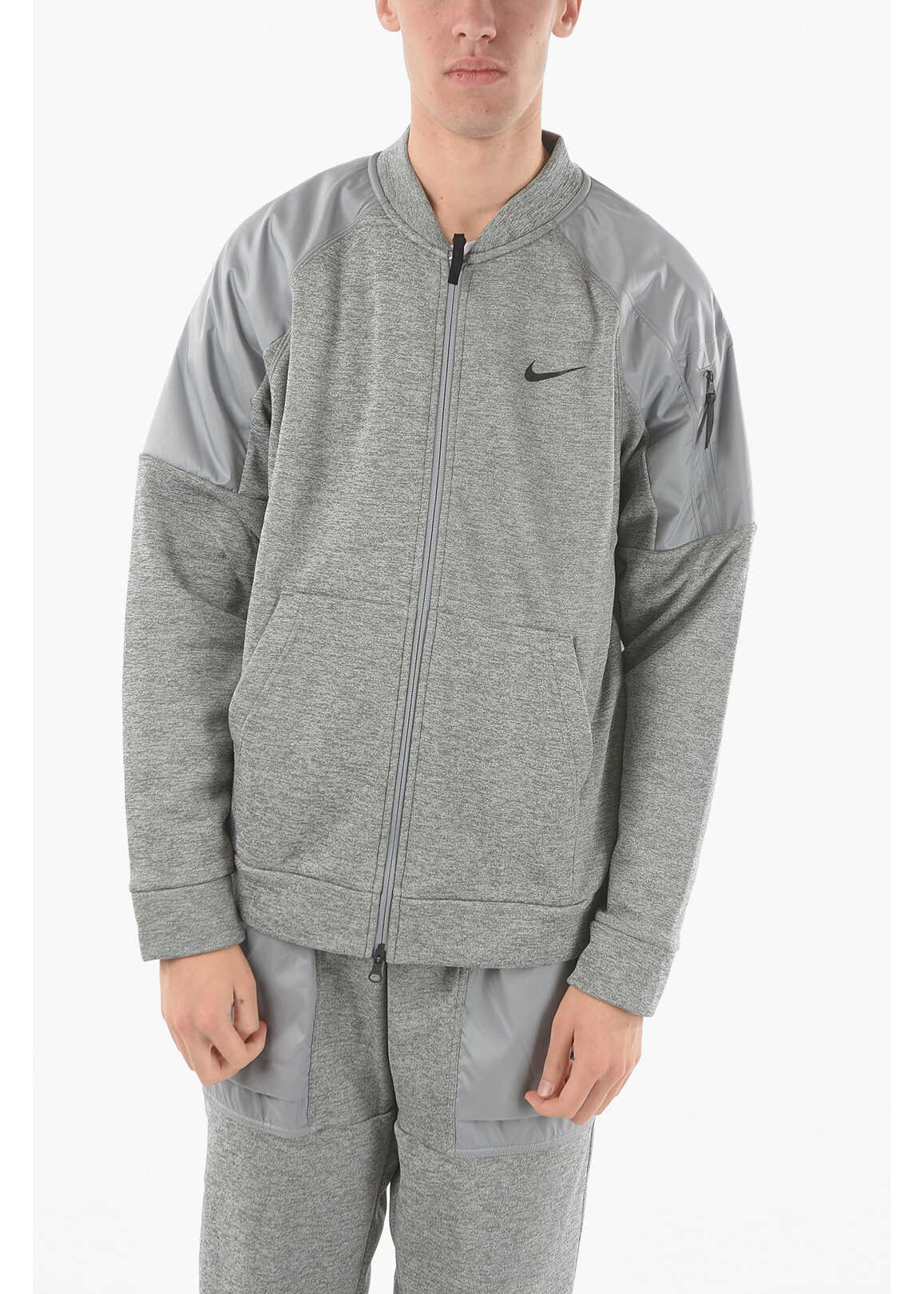 Nike Zip Closure Therma-Fit Novelty Sweatshirt With Nylon Inserts Gray