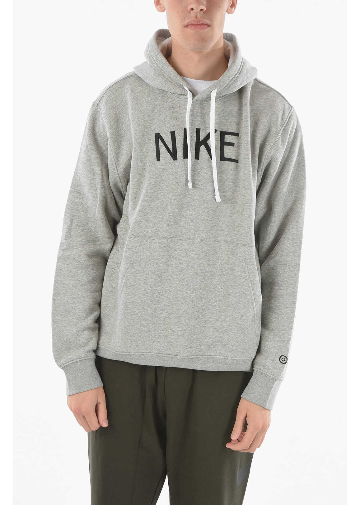 Nike Embroidered Logo Fleece Cotton Hoodie Gray