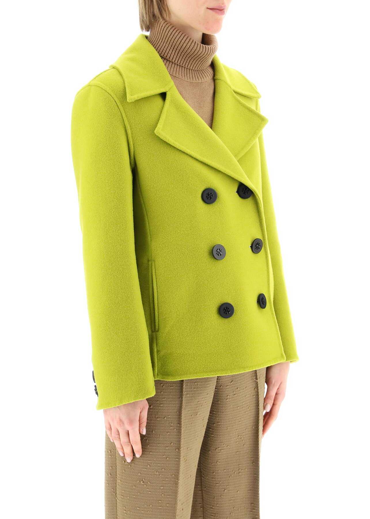 Poze Tory Burch Wool Double-Breasted Coat DARK CHARTREUSE b-mall.ro 