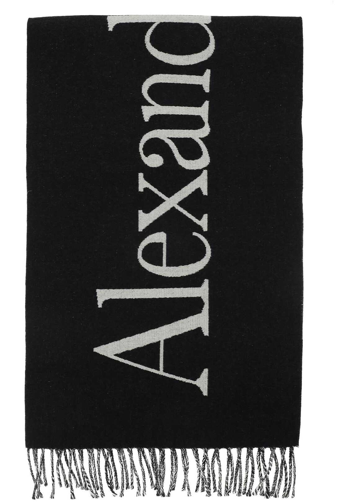 Alexander McQueen Jacquard Wool Reversible Scarf BLACK IVORY