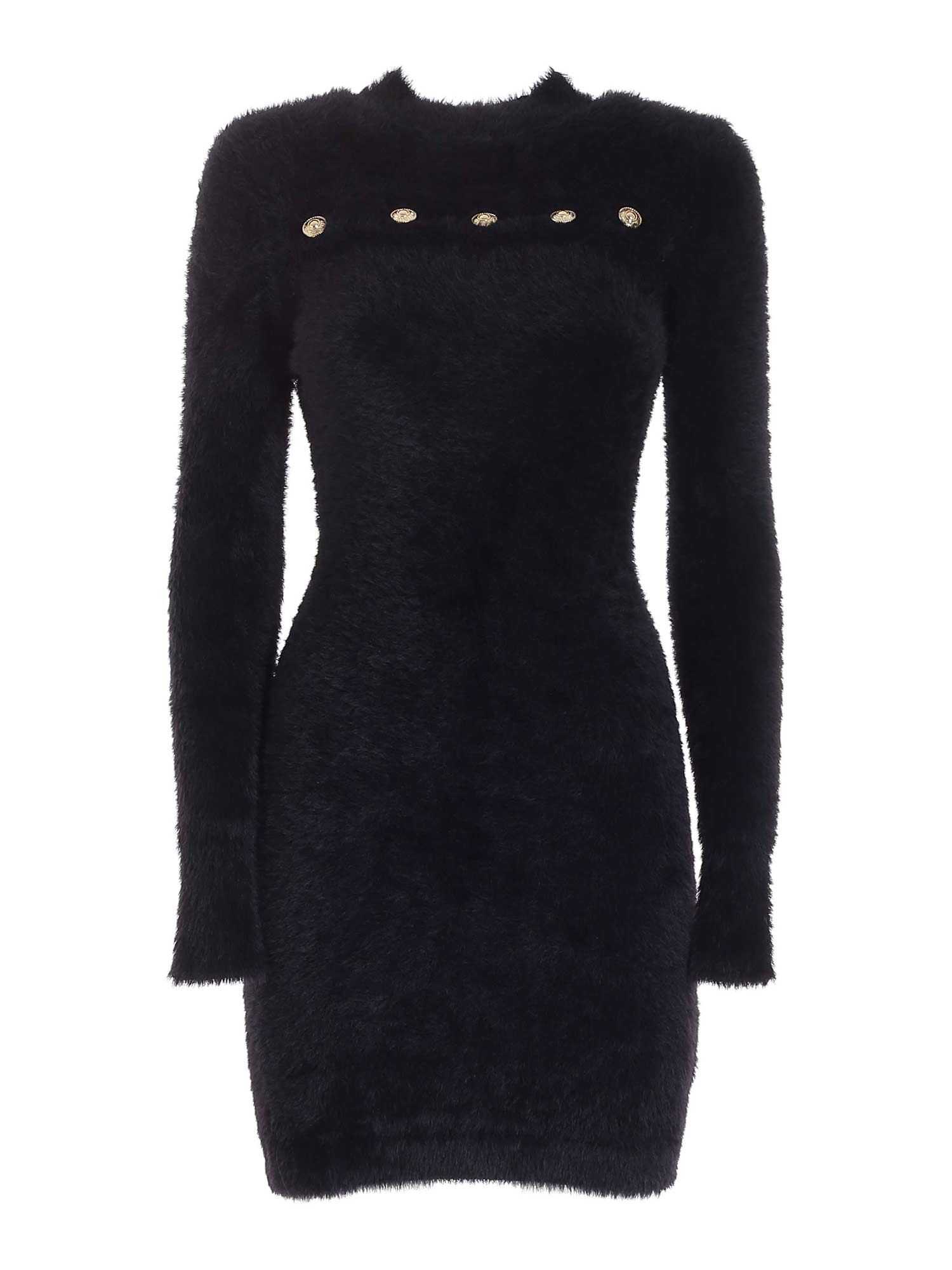 Versace Jeans Couture Furry Gold Buttons Dress NERO