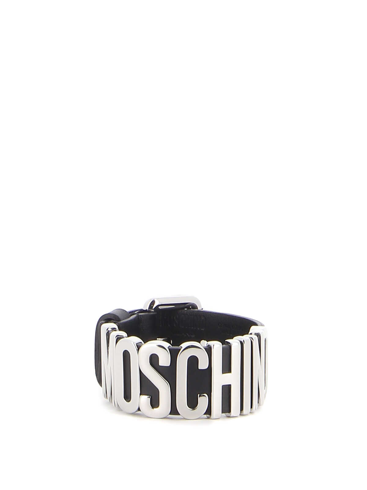 Moschino Metallic Letters Leather Bracelet NERO ARGENTO image