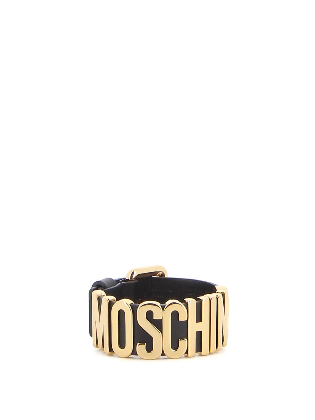 Moschino Metallic Letters Leather Bracelet NERO ORO image