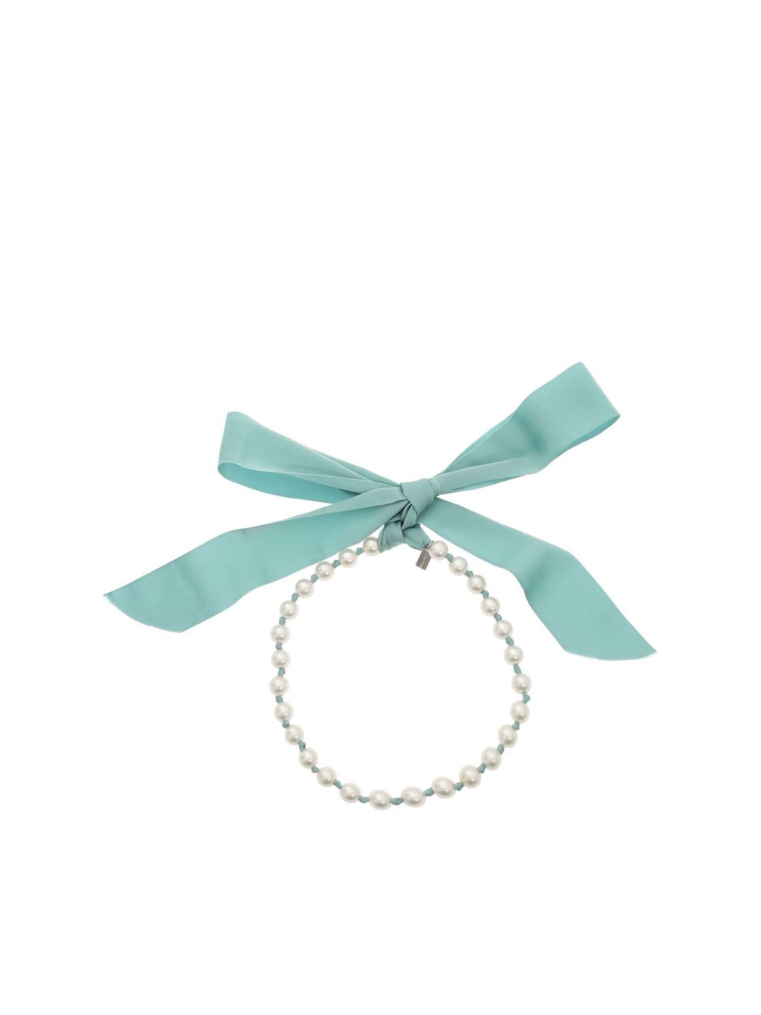 Moschino Bow Ribbon Pearl Necklace AZZURRO image
