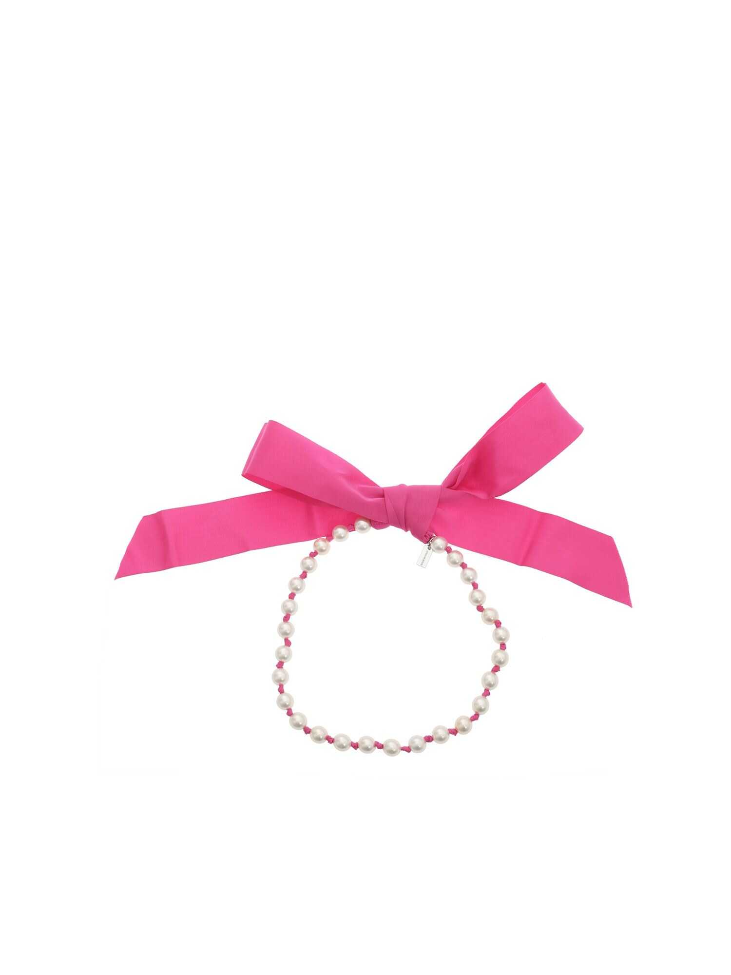 Moschino Bow Ribbon Pearl Necklace FUCHSIA image