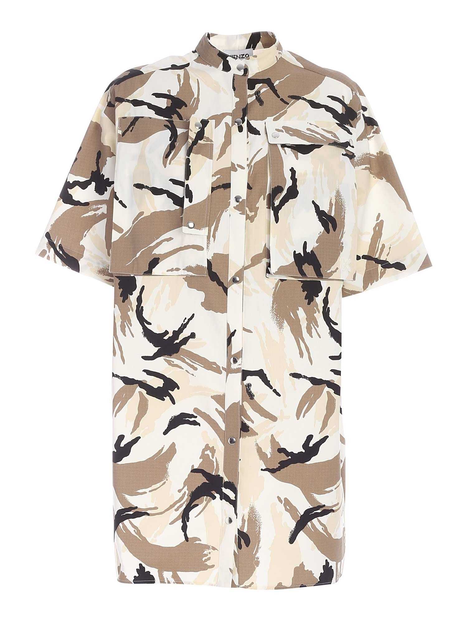 Kenzo Printed Shirting Dress BIANCO