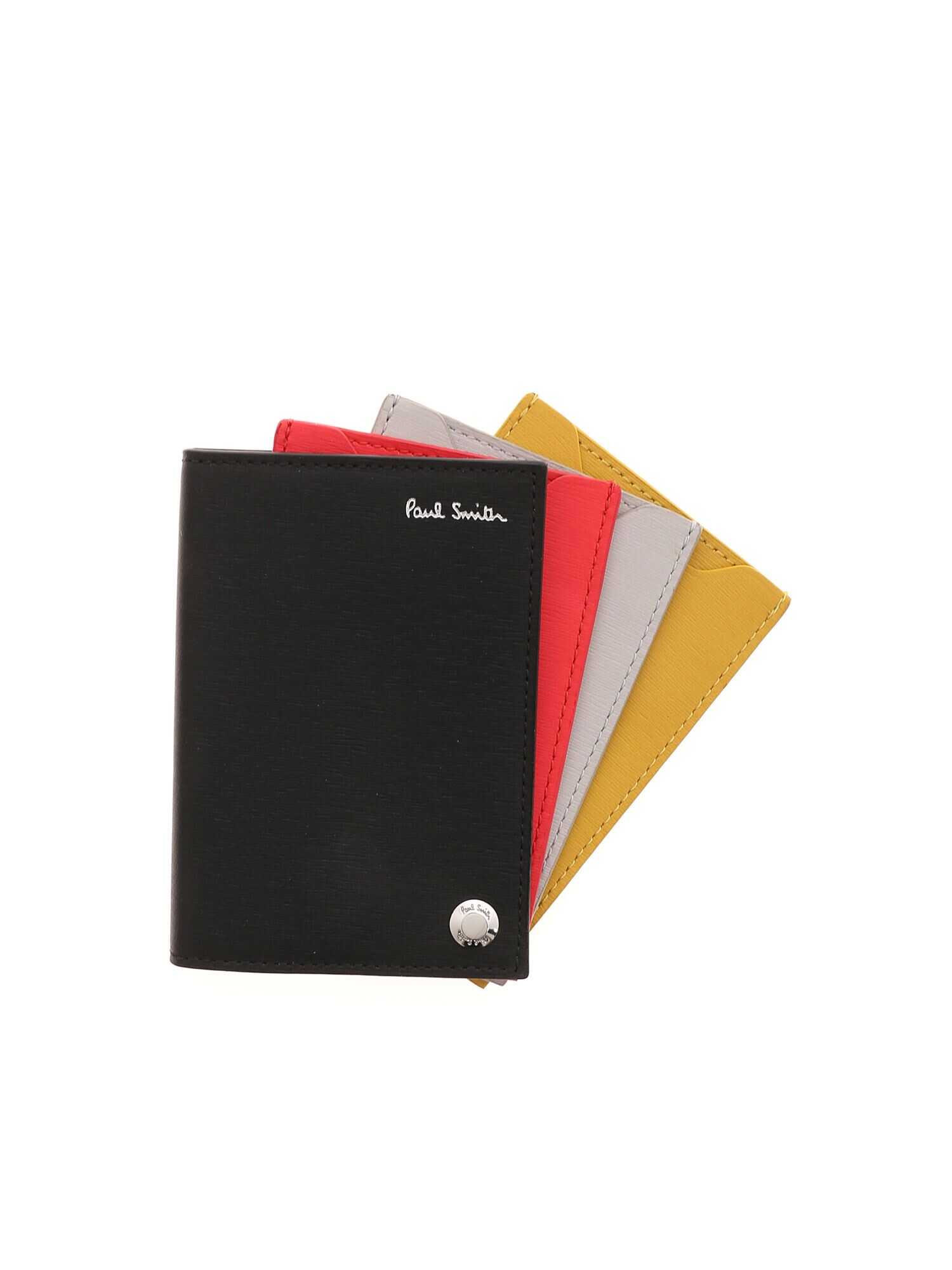 Paul Smith Black and Red Straw Grain Pivot Card Holder NERO