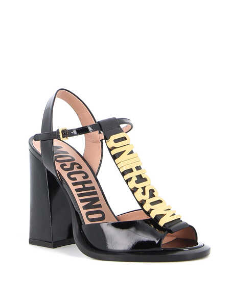 Sandale cu toc Moschino Vertical Metallic Letters Sandal NERO ORO Femei (BM 9406271) 3