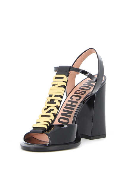 Sandale cu toc Moschino Vertical Metallic Letters Sandal NERO ORO Femei (BM 9406271) 4