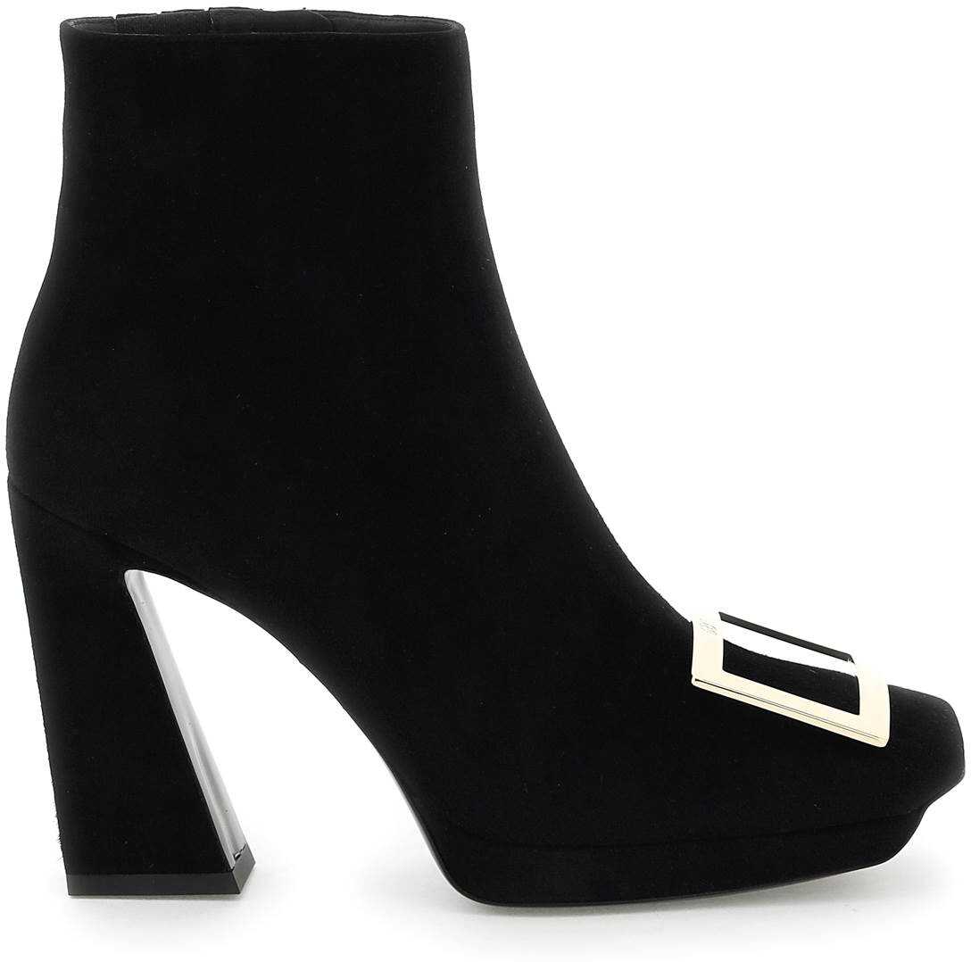 Roger Vivier Suede Leather Viv\' Square Ankle Boots NERO