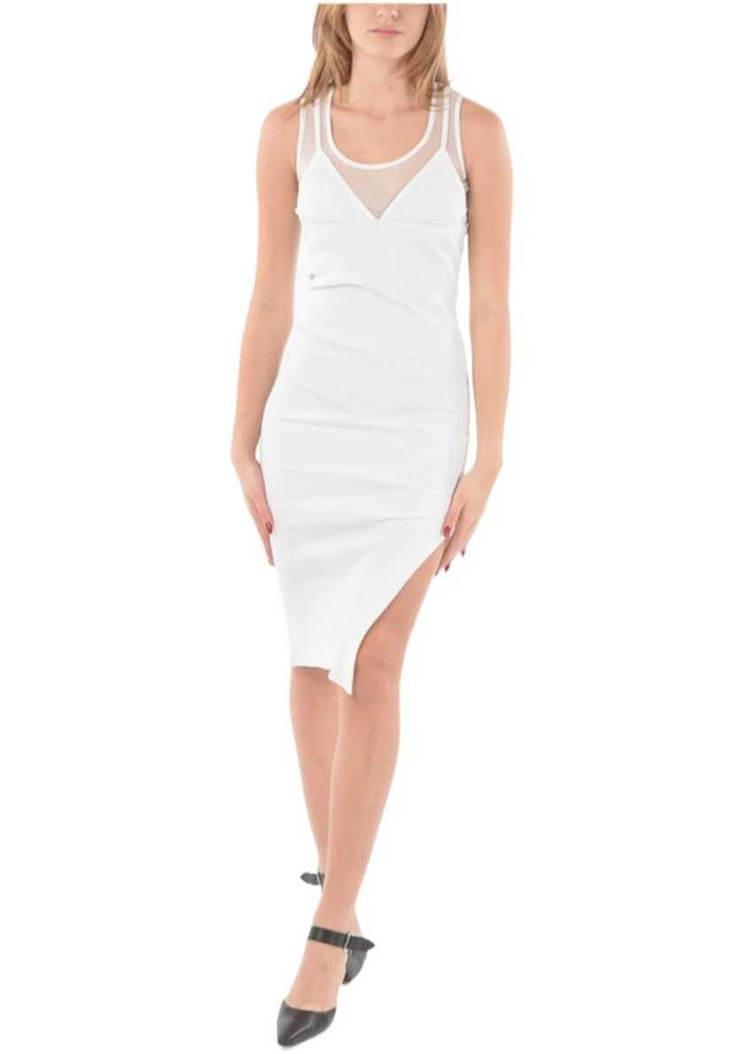 DROME Ribbed Bodycon Long Dress With See-Through Detailing White