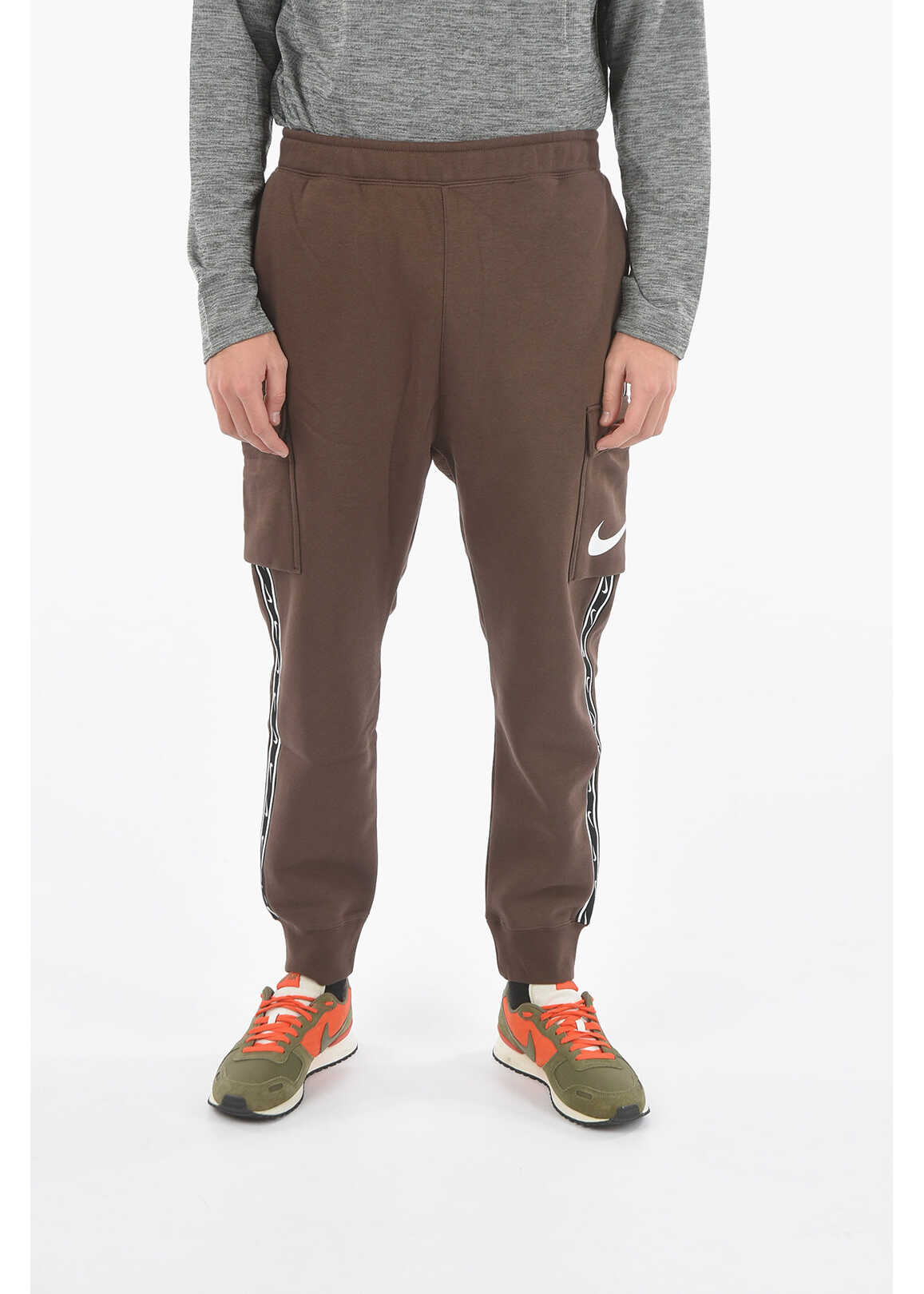 Nike Logoed Side Band Cotton Cargo Joggers Brown