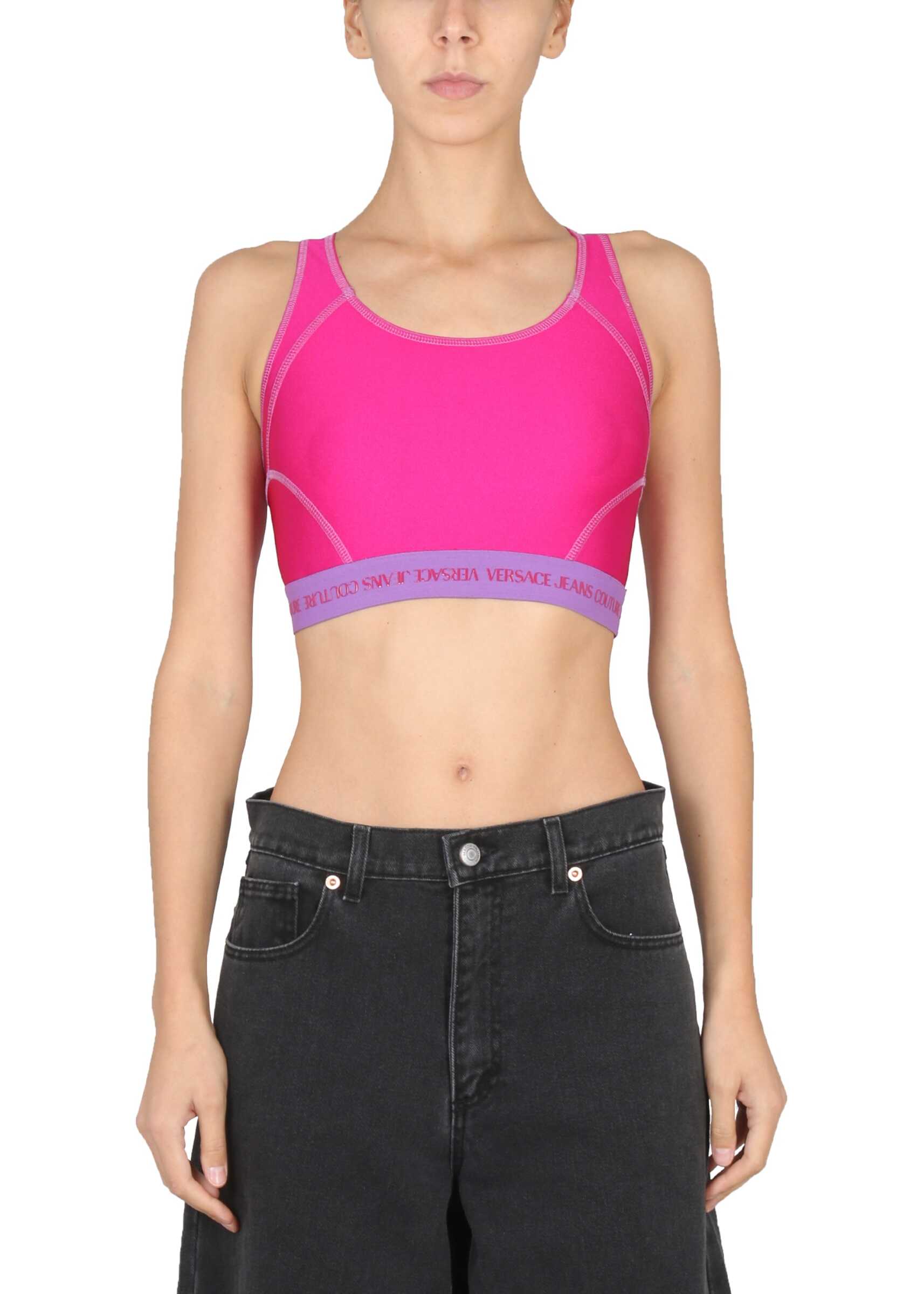 Versace Jeans Couture Crop Top With Logo Band FUCHSIA