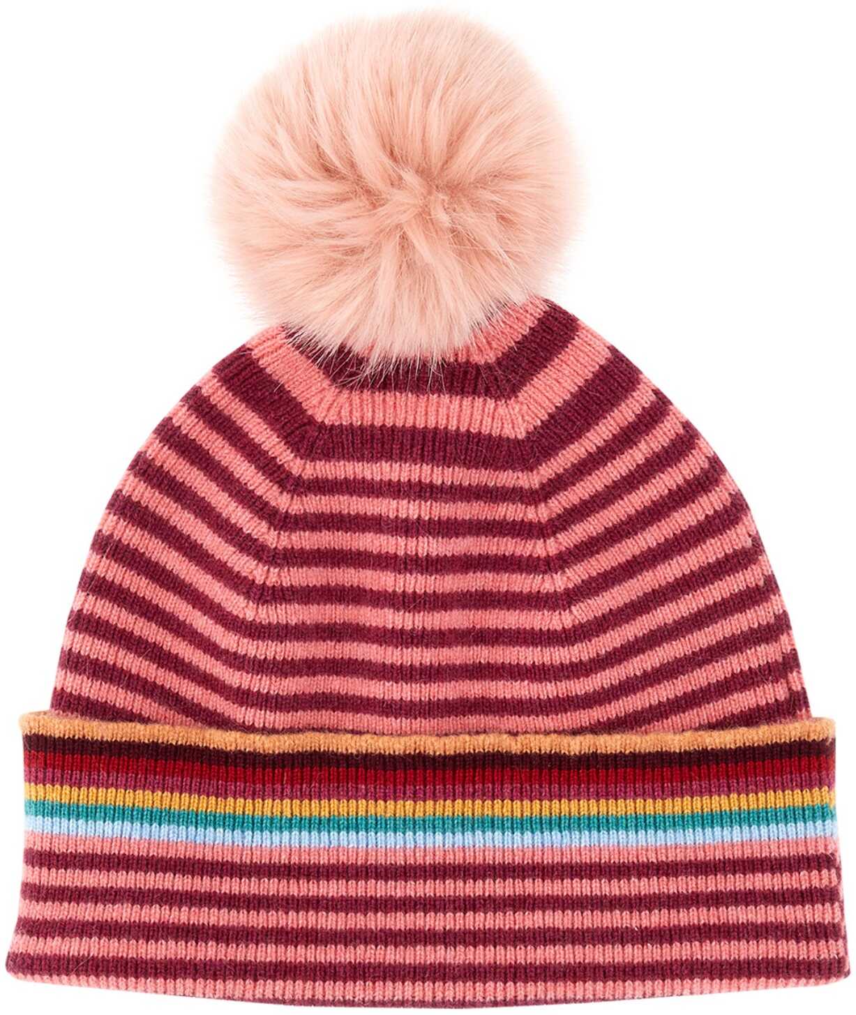 Paul Smith Striped Beanie With Pom Pom PINK