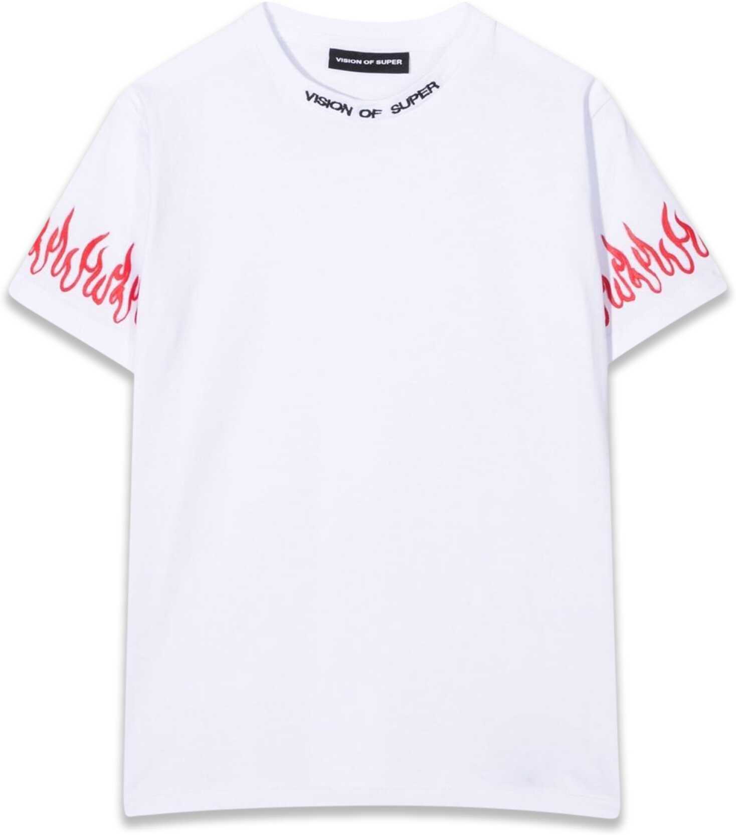 Vision of Super T-Shirt With Red Spray Flames WHITE