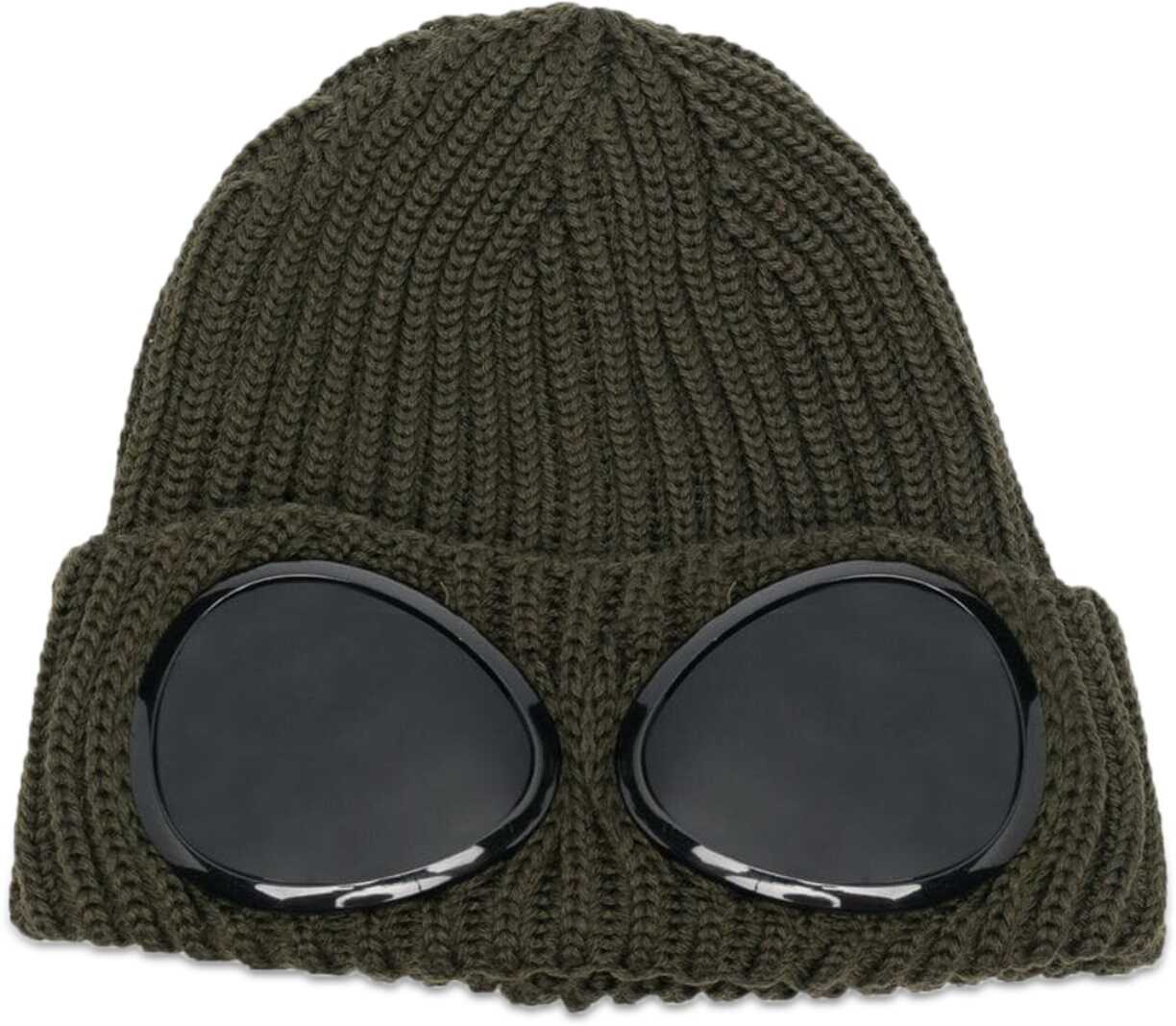 C.P. Company Goggle Beanie In Merino Wool GREEN