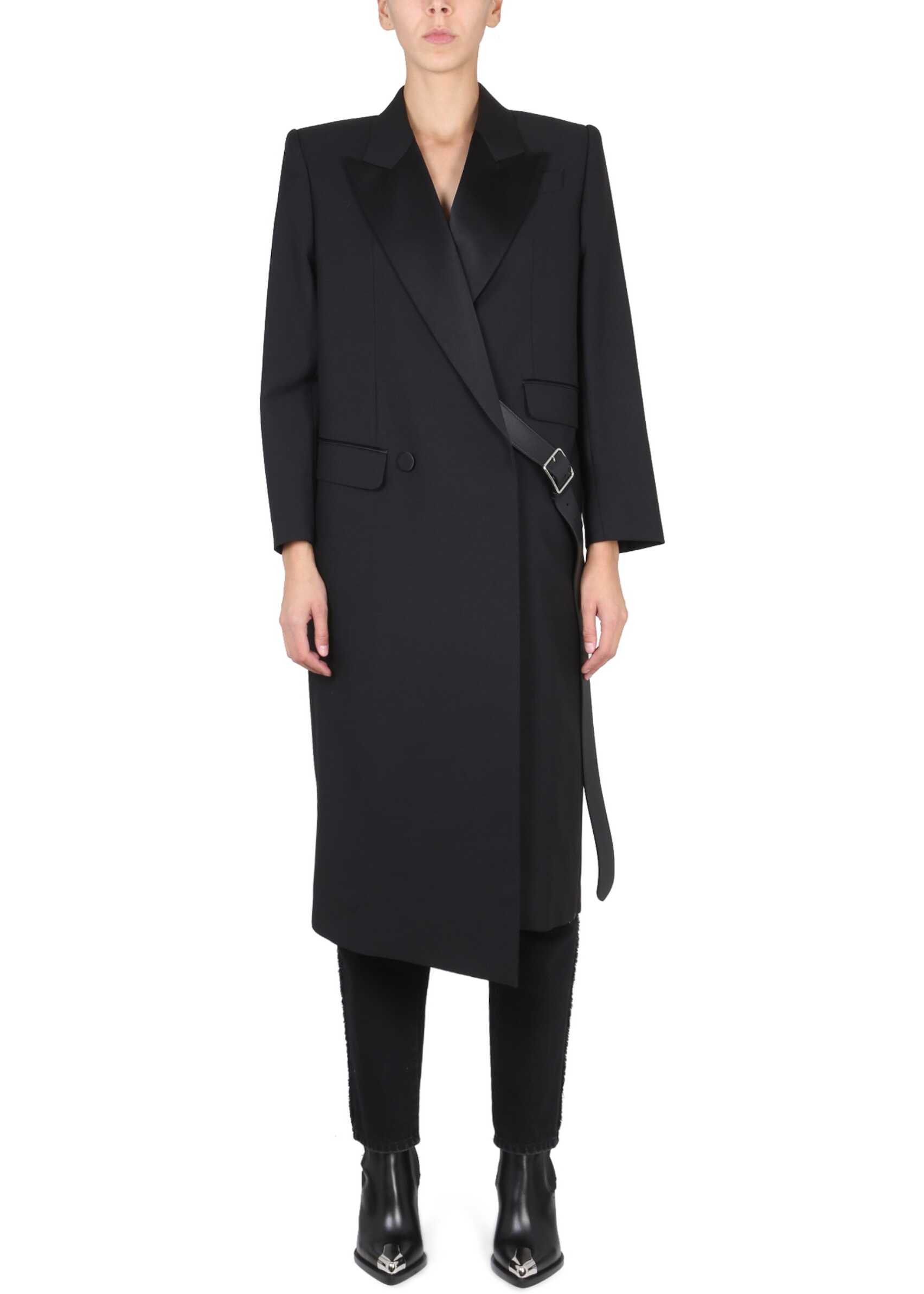 Alexander McQueen Coat With Asymmetrical Hem BLACK